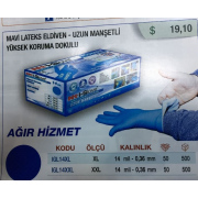 mavi lateks eldiven uzun manşet ağır hizmet paket (50 adet)