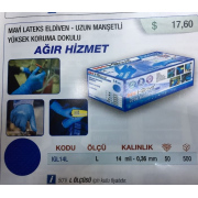 leteks eldiven mavi uzun manşetli yüksek koruma paket (50 adet)