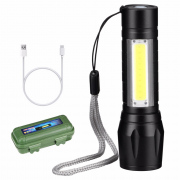 Yükseltme Yeni Tasarım USB Şarj Güçlü El Feneri 3800LM XPE COB LED Flaş Işık Zumlanabilir Taktik Torch Lamba + Pil + kutusu