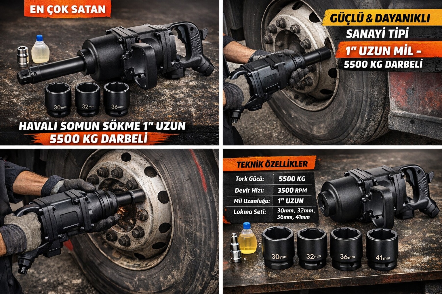 HAVALI SOMUN SÖKME  1" uzun soket /4 adet lokma dahil) 5500KG DARBELİ