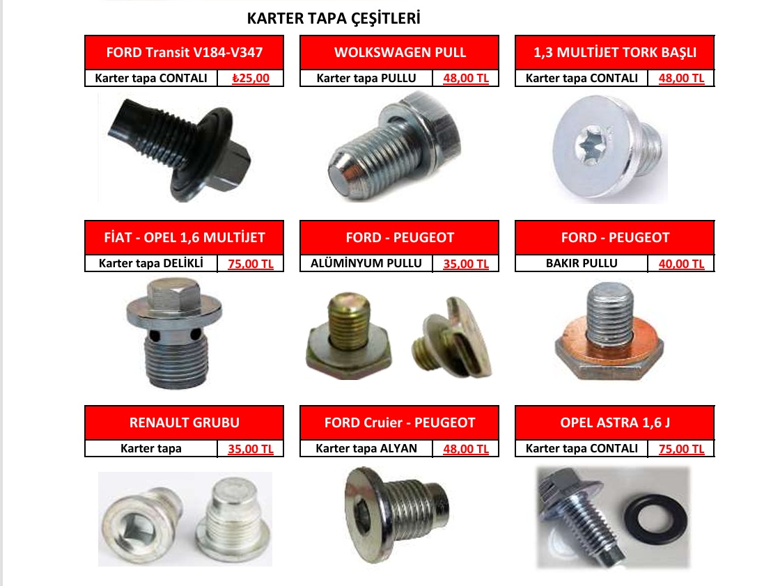 KARTER TAPA ÇEŞİTLERİ